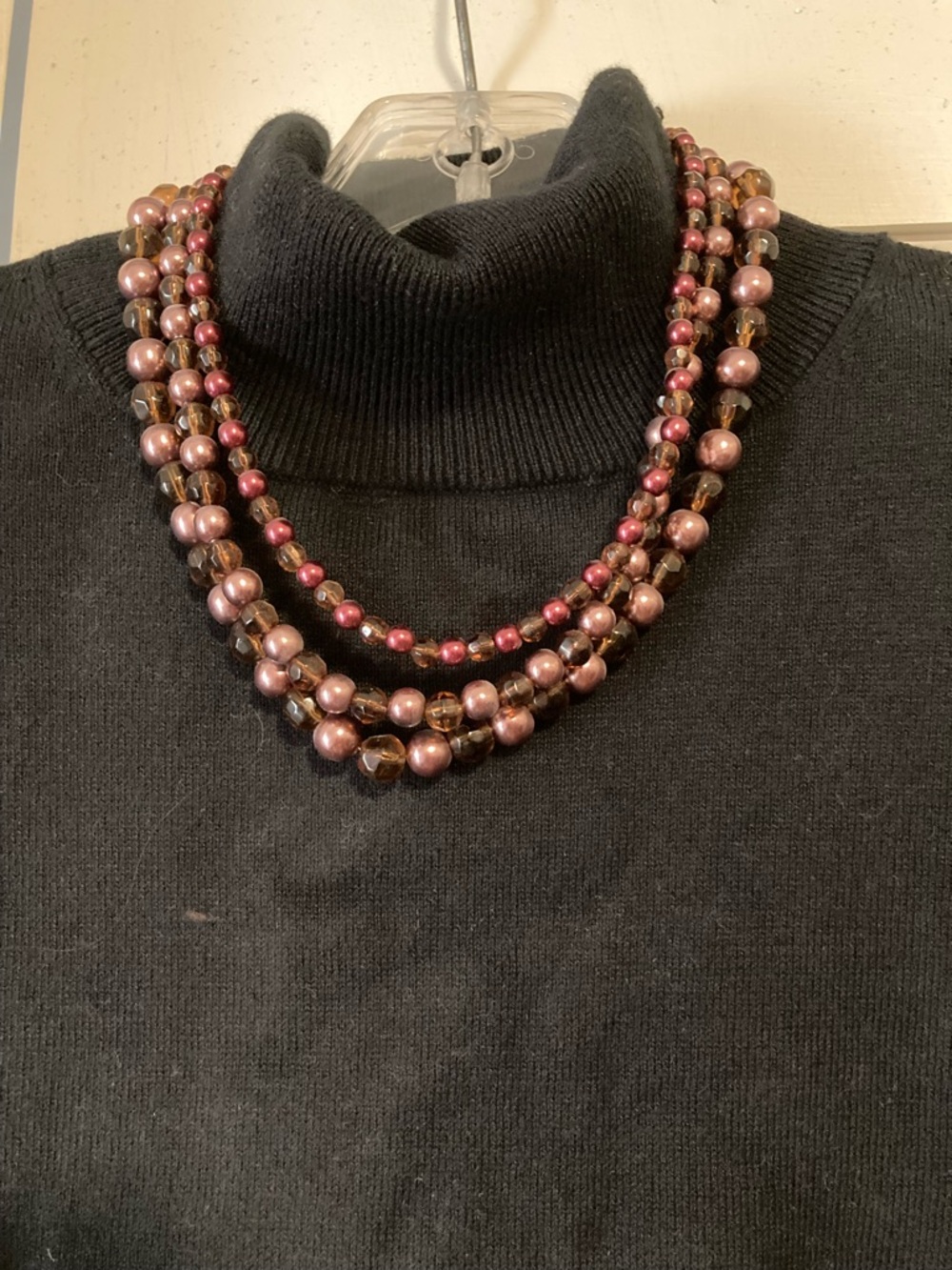 Premier Designs Mahogany Three-Strand Pink and Brown Bead Necklace